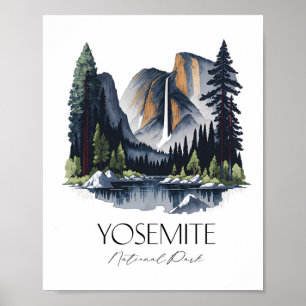 Cooler Wasserfarben-Grafikhiking im Yosemite Natio Poster