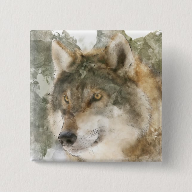 Cooler Watercolor Wolf Button Button (Vorderseite)