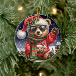Cooler Weihnachtsbär Keramik Ornament