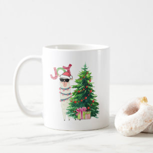 Cooler Weihnachtslama mit Sonnenbrille und Weihnac Kaffeetasse
