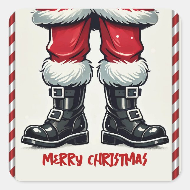 Cooler Weihnachtsmann in Black Boots Weihnachtsfei Quadratischer Aufkleber (Vorderseite)