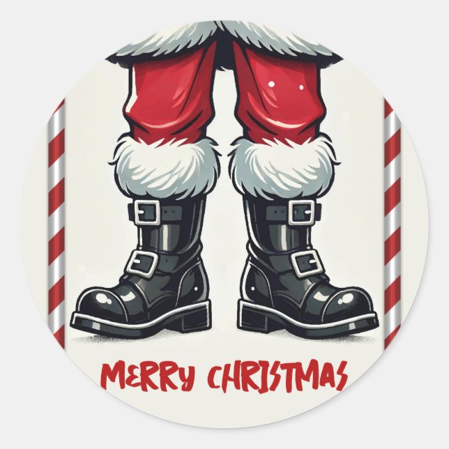 Cooler Weihnachtsmann in Black Boots Weihnachtsfei Runder Aufkleber (Vorderseite)