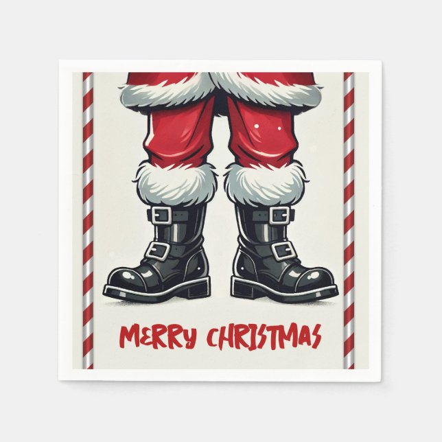 Cooler Weihnachtsmann in Black Boots Weihnachtsfei Serviette (Vorderseite)