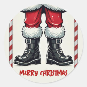 Cooler Weihnachtsmann in schwarzen Stiefeln Weihna Runder Aufkleber