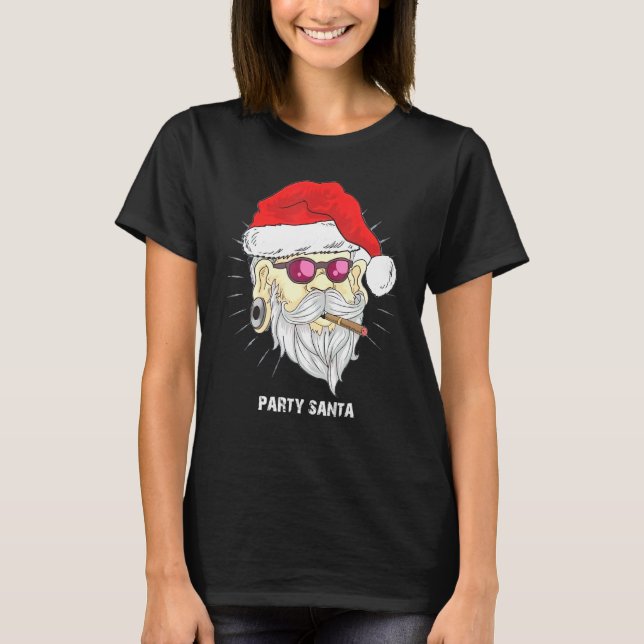 Cooler Weihnachtsmann mit Brillen und rauchenden Z T-Shirt (Vorderseite)