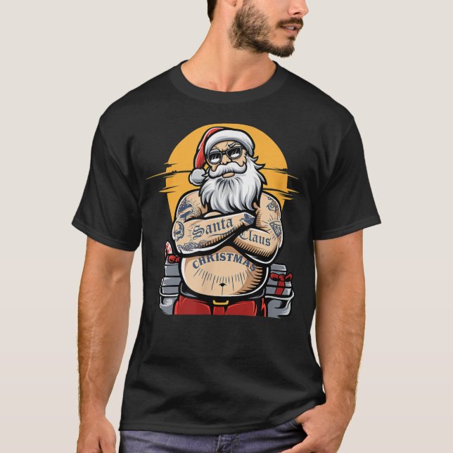 Cooler Weihnachtsmann mit Tattoos Weihnachtsmann T-Shirt (Vorderseite)
