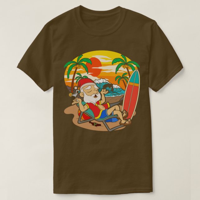Cooler Weihnachtsmann Sunset Tropical Hawaiian Wei T-Shirt (Design vorne)