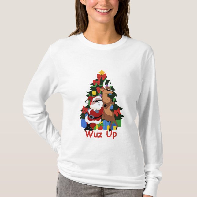 Cooler Weihnachtsmann und Rentier T-Shirt (Vorderseite)