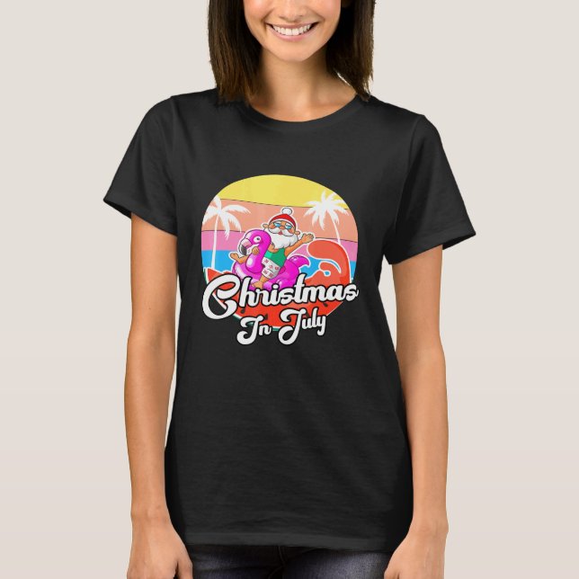Cooler Weihnachtsrieg Rosa Flamingo Weihnachten im T-Shirt (Vorderseite)