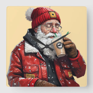 Cooler Weihnachtstrinker Weihnachten Quadratische Wanduhr