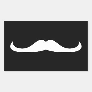 Cooler weißer Handlebar-Schnurrbart auf schwarz Rechteckiger Aufkleber