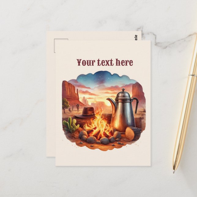 Cooler Western-Bonfire-Add-Meldung Postkarte (Vorderseite/Rückseite Beispiel)