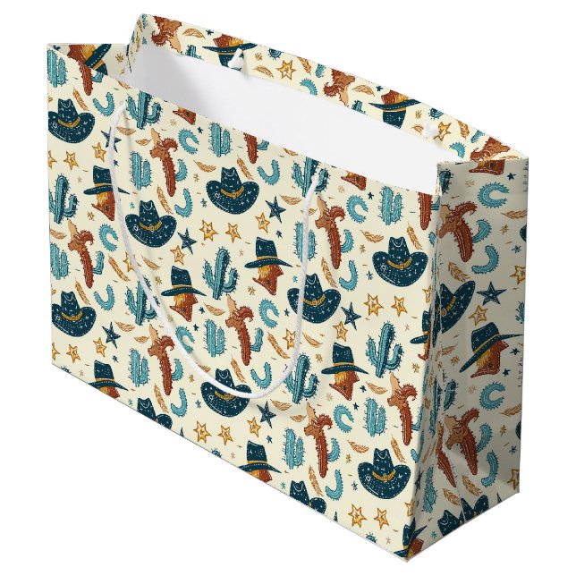 Cooler Western Cowboy gekachelt Große Geschenktüte (Rückseite Schrägansicht)