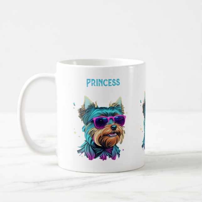 Cooler Yorkie Hund mit Sonnenbrille Kaffeetasse (Links)