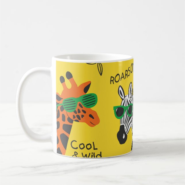 Cooler Zebra und Giraffe mit Brille auf gelb b Kaffeetasse (Links)