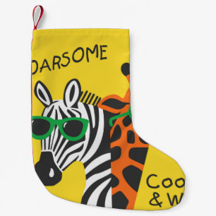 Cooler Zebra und Giraffe mit Brille auf gelb b Kleiner Weihnachtsstrumpf