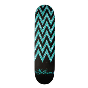 Cooler Zickzack Zickzackpfauenblauer Imitat Glitze Skateboard