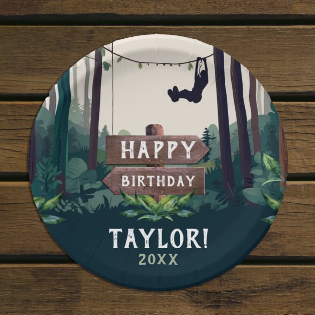 Cooler Ziplingwald Geburtstag Grüne Außenwelt Pappteller (Von Creator hochgeladen)