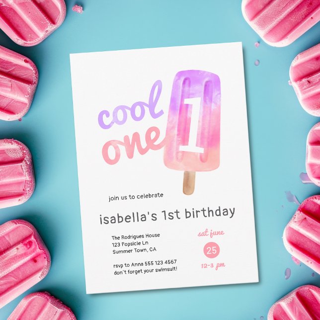 Cooles 1 Popsicle Girl 1. Geburtstag Einladung ( Invite shown in 5 x 7 inches, choose size, paper + corner style. Get prints or digital invitations.)