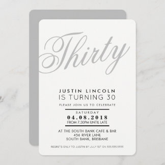 COOLES 30. Geburtstag Party INVITE Skript grau sch Einladung