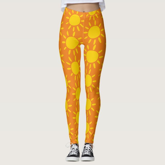 Cooles Abstrakt-gelbes Sommersonnenmuster auf Oran Leggings (Vorderseite)