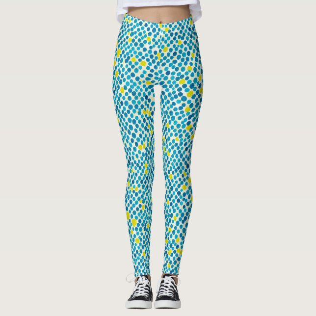 Cooles Abstraktes, Aquamarin-gelbes Farbmuster Leggings (Vorderseite)