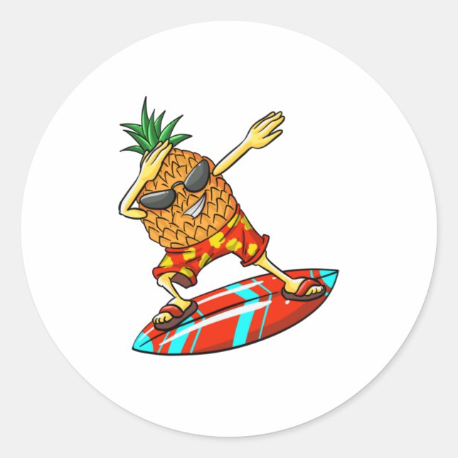 Cooles Ananas Surfen Funny Fruit Surfer Fan Runder Aufkleber (Vorderseite)