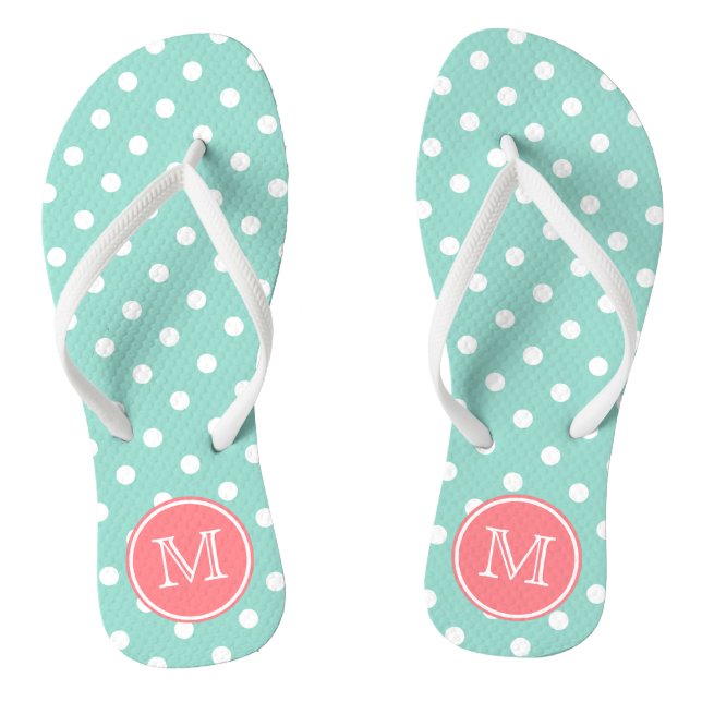 Cooles Aqua und weiße Polka-Punkte mit Flip Flops (Fußbett)