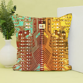 Cooles Aquamarin-gelbes, einzigartiges Retro-Steam Kissen