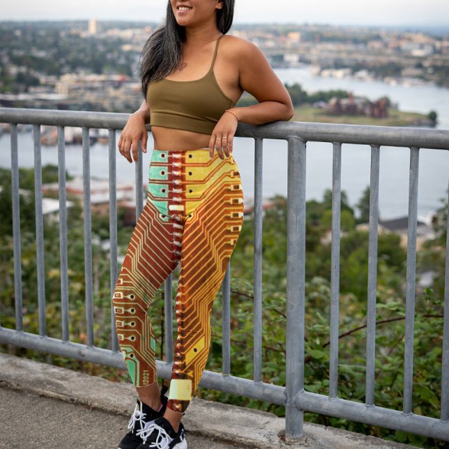 Cooles Aquamarin-gelbes, einzigartiges Retro-Steam Leggings (Von Creator hochgeladen)