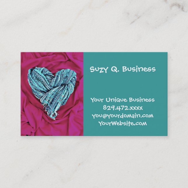 Cooles Aquamarines blaues Herz auf Hot Pink Stoff  Visitenkarte (Vorderseite)