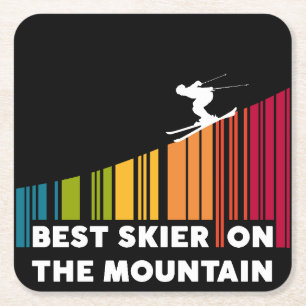 Cooles Barcode Design Bester Skifahrer auf dem Ber Rechteckiger Pappuntersetzer
