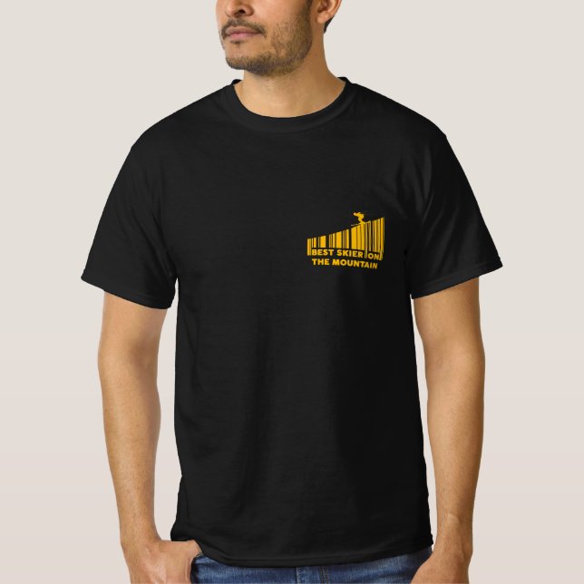 Cooles Barcode Design Bester Skifahrer auf dem Ber T-Shirt (Vorderseite)