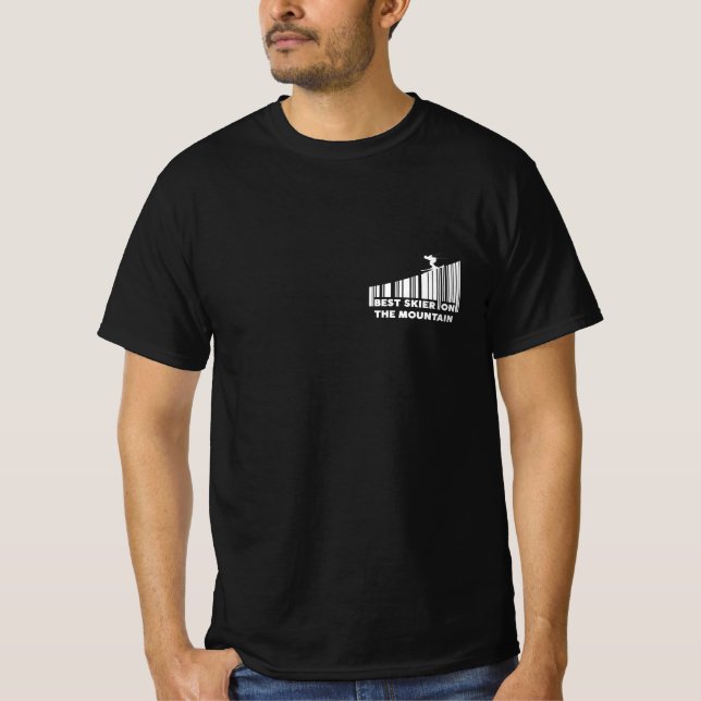 Cooles Barcode Design Bester Skifahrer auf dem Ber T-Shirt (Vorderseite)