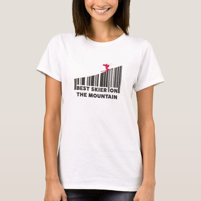 Cooles Barcode Design Bester Skifahrer auf dem Ber T-Shirt (Vorderseite)