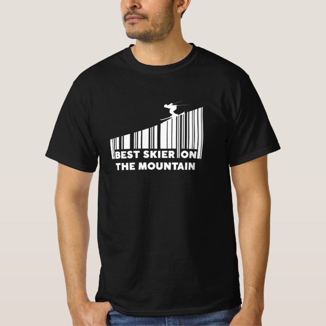 Cooles Barcode Design Bester Skifahrer auf dem Ber T-Shirt (Vorderseite)
