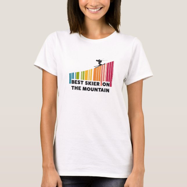 Cooles Barcode Design Bester Skifahrer auf dem Ber T-Shirt (Vorderseite)