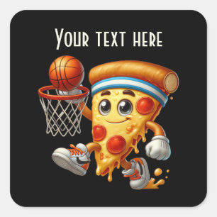 Cooles Basketball Pizza Party Text hinzufügen Quadratischer Aufkleber