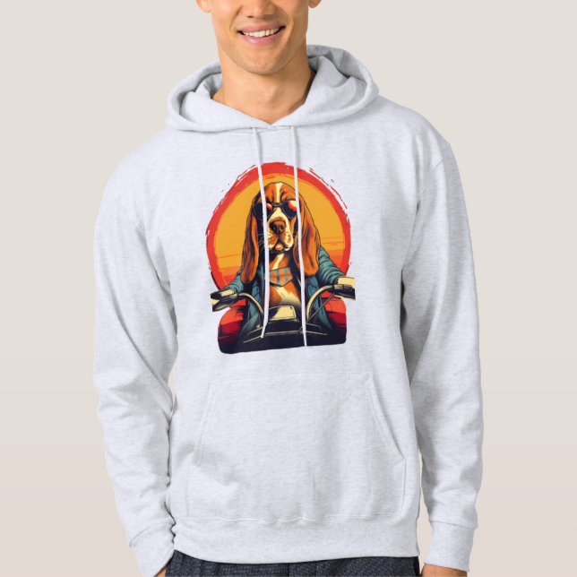 Cooles Basset-Hundbiker bei Sonnenuntergang Hoodie (Vorderseite)