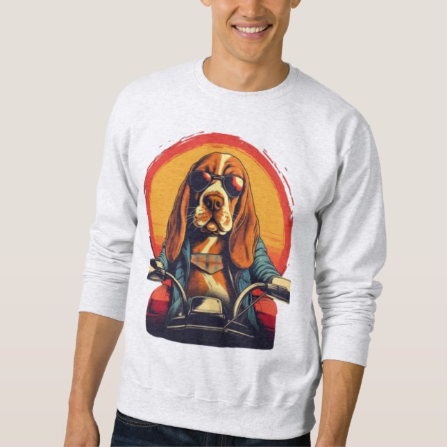 Cooles Basset-Hundbiker bei Sonnenuntergang Sweatshirt (Vorderseite)