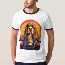 Cooles Basset-Hundbiker bei Sonnenuntergang T-Shirt