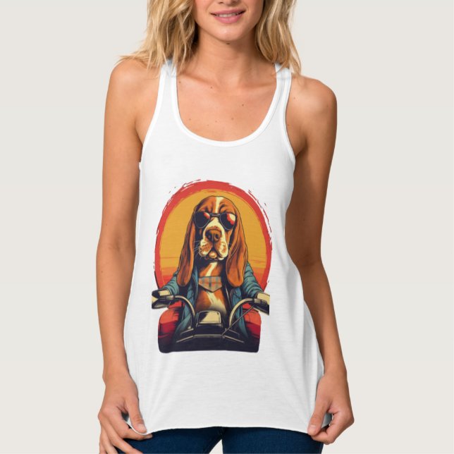 Cooles Basset-Hundbiker bei Sonnenuntergang Tank Top (Vorderseite)