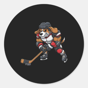 Cooles Beagle-Hunde-Eishockeyspieler-Team Runder Aufkleber