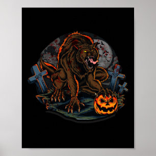 Cooles Beängstigendes Werewolf Halloween Thema Poster