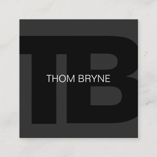 Cooles Berufliches Schwarz-2-Buchstaben-Monogramm Quadratische Visitenkarte (Vorderseite)