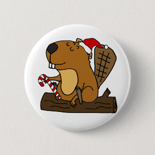 Cooles Biber in der Weihnachtsmannmütze Weihnachts Button