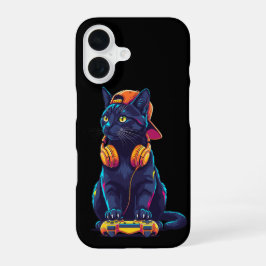 Cooles Black Cat Gamer Halloween Spooky Design iPhone 16 Hülle