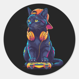 Cooles Black Cat Gamer Halloween Spooky Design Runder Aufkleber