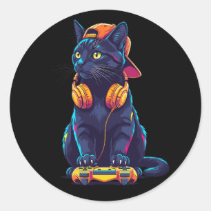 Cooles Black Cat Gamer Halloween Spooky Design Runder Aufkleber
