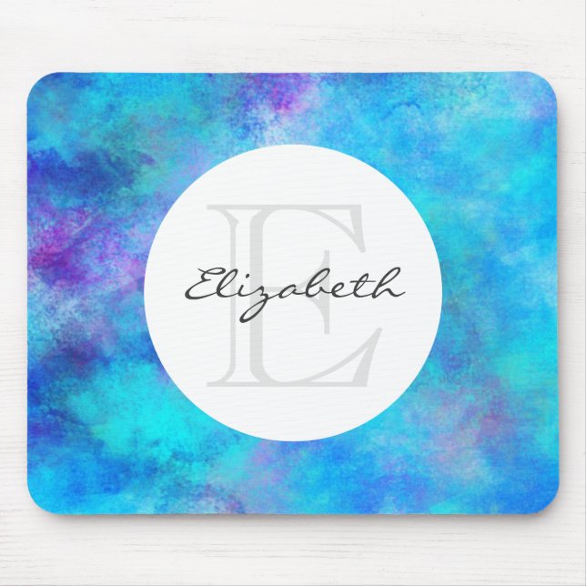 Cooles Blau und Lila Abstraktes Farbmonogramm Mousepad (Vorne)